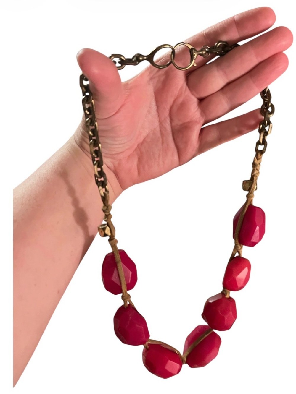 Bold Pink Faceted Bead Necklace by